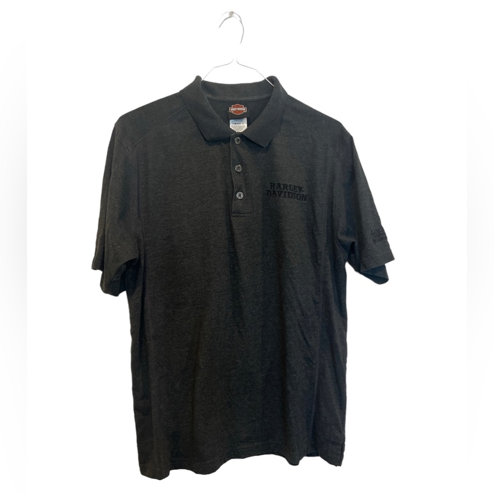 Harley Davidson Polo Shirt Men's Size Large Gray Short Sleeve Cotton Polyester